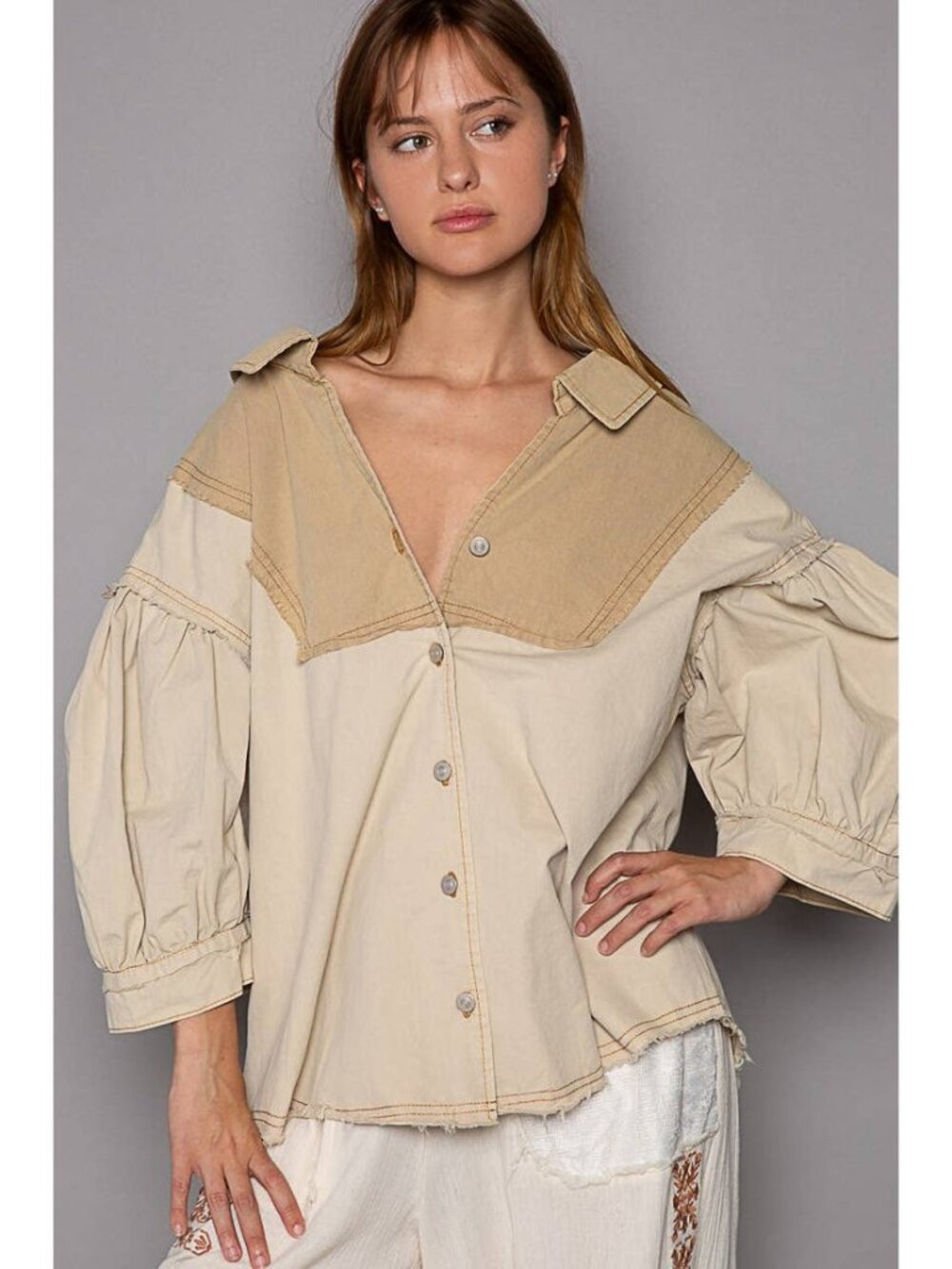 POL puff sleeve canvas shirt jacket oversized (L)